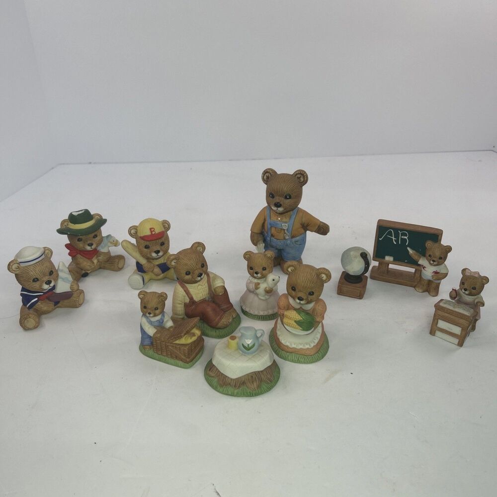 Vintage HOMCO Porcelain Teddy Bear Figurine Lot 13pc School Sports  Picnic